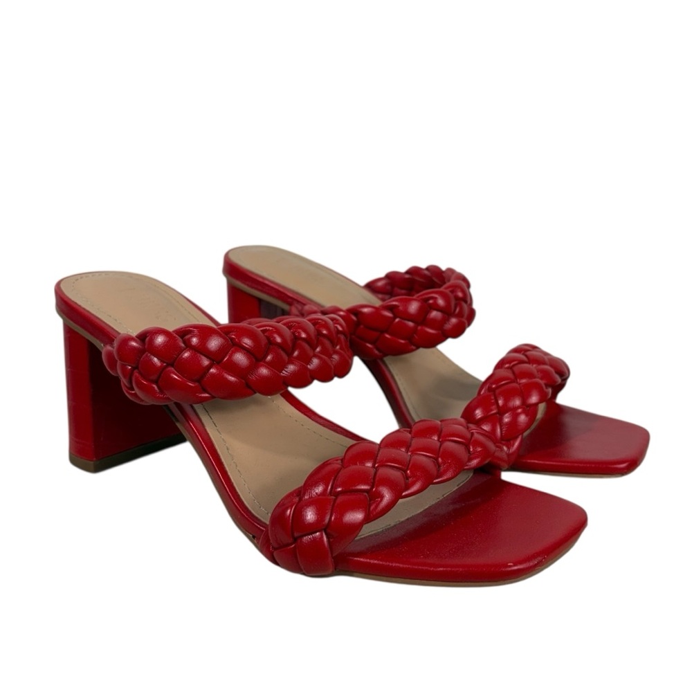 Dunes Red Faux Leather Braided Double Strap Block Heel Sandals 7.5 Party
